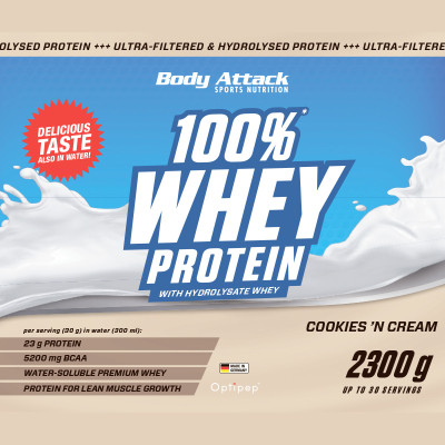 WHEY PROTEIN BODY ATTACK 100% WHEY PROTEIN 2300 G COOKIES CREAM