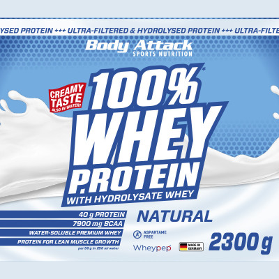 СИРОВАТКОВИЙ ПРОТЕЇН BODY ATTACK 100% WHEY PROTEIN 2300 Г НАТУРАЛЬНИЙ