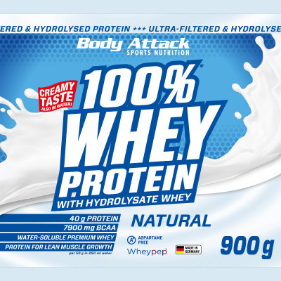 СИРОВАТКОВИЙ ПРОТЕЇН BODY ATTACK 100% WHEY PROTEIN 900 Г НАТУРАЛЬНИЙ