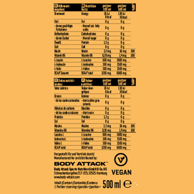 АМИНОКИСЛОТА BODY ATTACK BCAA KICK 500 МЛ БЕЛЫЙ ЧАЙ ПЕРСИК