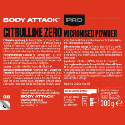 АМИНОКИСЛОТА BODY ATTACK 100% CITRULLINE ZERO 300G
