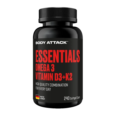 КОМПЛЕКС BODY ATTACK ESSENTIALS OMEGA 3 + D3 + K2 240 CAPS КОМПЛЕКС BODY ATTACK ESSENTIALS OMEGA 3 + D3 + K2 240 CAPS