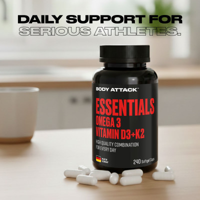 КОМПЛЕКС BODY ATTACK ESSENTIALS OMEGA 3 + D3 + K2 240 CAPS КОМПЛЕКС BODY ATTACK ESSENTIALS OMEGA 3 + D3 + K2 240 CAPS