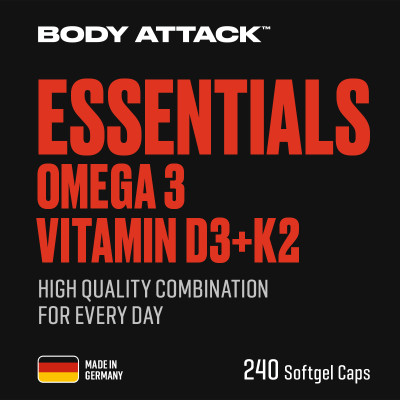 КОМПЛЕКС BODY ATTACK ESSENTIALS OMEGA 3 + D3 + K2 240 CAPS КОМПЛЕКС BODY ATTACK ESSENTIALS OMEGA 3 + D3 + K2 240 CAPS