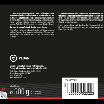 АМИНОКИСЛОТА BODY ATTACK EXTREME INSTANT BCAA 500 Г КОЛА