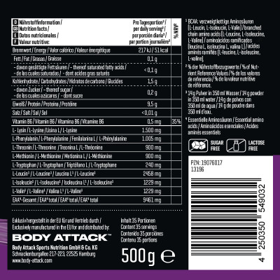 АМІНОКИСЛОТА BODY ATTACK EXTREME INSTANT EAA 500 Г ОЖИНА