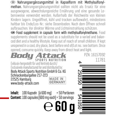 КОМПЛЕКС ДЛЯ ВОССТАНОВЛЕНИЯ СУСТАВОВ BODY ATTACK MSM 100 КАПСУЛ КОМПЛЕКС ДЛЯ ВОССТАНОВЛЕНИЯ СУСТАВОВ BODY ATTACK MSM 100 КАПСУЛ