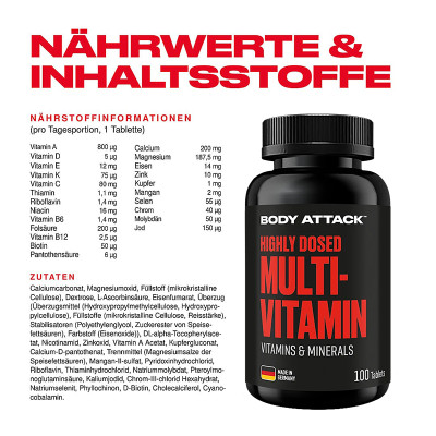 КОМПЛЕКСНЫЕ ВИТАМИНЫ BODY ATTACK MULTI VITAMIN 100 ТАБЛЕТОК КОМПЛЕКСНЫЕ ВИТАМИНЫ BODY ATTACK MULTI VITAMIN 100 ТАБЛЕТОК