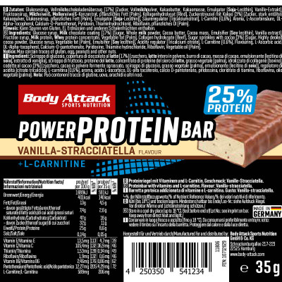 ПРОТЕИНОВЫЙ БАТОНЧИК BODY ATTACK POWER PROTEIN BAR 35 Г ВАНИЛЬ-СТРАЧИАТЕЛЛА ПРОТЕИНОВЫЙ БАТОНЧИК BODY ATTACK POWER PROTEIN BAR 35 Г ВАНИЛЬ-СТРАЧИАТЕЛЛА