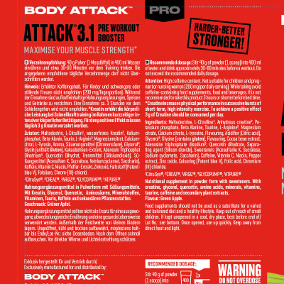 ПРЕДТРЕНИРОВОЧНЫЙ КОМПЛЕКС BODY ATTACK PRE ATTACK 3.1 600 Г ЯБЛОКО