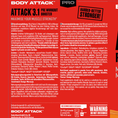 ПРЕДТРЕНИРОВОЧНЫЙ КОМПЛЕКС BODY ATTACK PRE ATTACK 3.1 600 Г АПЕЛЬСИН МАРАКУЙЯ ПРЕДТРЕНИРОВОЧНЫЙ КОМПЛЕКС BODY ATTACK PRE ATTACK 3.1 600 Г АПЕЛЬСИН МАРАКУЙЯ