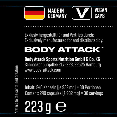 КРЕАТИН BODY ATTACK 100% PURE CREATINE 240 КАПСУЛ