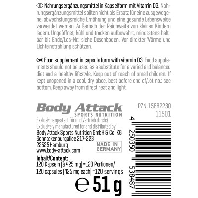 ВИТАМИН BODY ATTACK VITAMIN D3 DEPOT 120 КАПСУЛ ВИТАМИН BODY ATTACK VITAMIN D3 DEPOT 120 КАПСУЛ