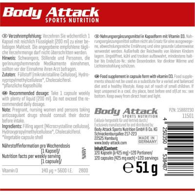 ВІТАМІН BODY ATTACK VITAMIN D3 + K2 DEPOT 120 КАПСУЛ ВІТАМІН BODY ATTACK VITAMIN D3 + K2 DEPOT 120 КАПСУЛ