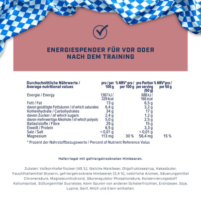 ЭНЕРГЕТИЧЕСКИЙ БАТОНЧИК ENERGYBODY BAVARIAN BAR 50 Г МАЛИНА ЭНЕРГЕТИЧЕСКИЙ БАТОНЧИК ENERGYBODY BAVARIAN BAR 50 Г МАЛИНА