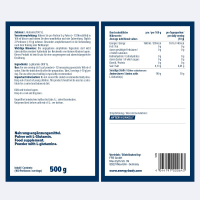 АМИНОКИСЛОТА Л-ГЛЮТОМИН ENERGYBODY L-GLUTAMINE POWDER 500 Г НЕЙТРАЛЬНЫЙ АМИНОКИСЛОТА Л-ГЛЮТОМИН ENERGYBODY L-GLUTAMINE POWDER 500 Г НЕЙТРАЛЬНЫЙ